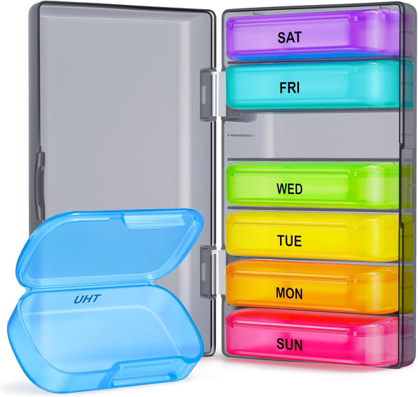 ZIKEE 7 Packs Extra Large Pill Organizer, Portable 7 Day Pill Box for Medication, Vitamin, Fish Oil, Black
