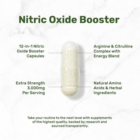 Nitric Oxide Booster 3000mg - 300 Capsules, 12 in 1 Arginine & Citrulline Complex with Energy Blend - Promotes Nutrient