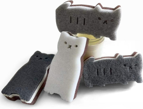 Kitchen Sponges Reusable, Cat Shape Dish Sponge, Non Scratch Heavy Duty, 4 Pack