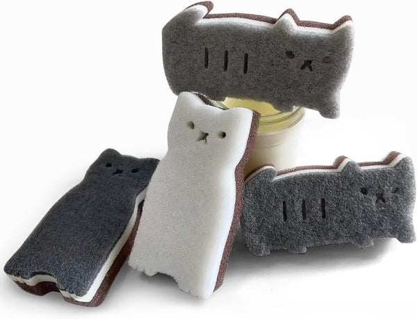 Kitchen Sponges Reusable, Cat Shape Dish Sponge, Non Scratch Heavy Duty, 4 Pack