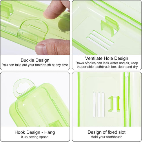Toothbrush Case, 2 Packs, Transparent Green Travel Case, Portable Toothbrush Holder for Traveling
