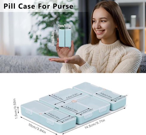 FYY Daily Pill Organizer - 7 Compartments Portable Travel Pill Case, Folding Design for Vitamins, Supplements,