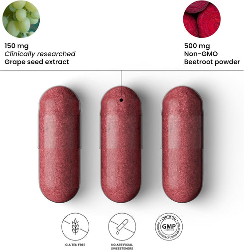 humanN SuperBeets Beet Root Capsules 1000mg 90 Count for Nitric Oxide Production and Blood Pressure Support