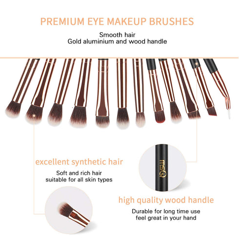 MSQ Eye Makeup Brushes Set, 12pcs Rose Gold Eyeshadow Brushes with Soft Synthetic Hairs & Real Wood Handle for