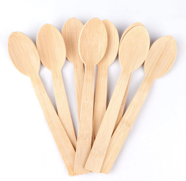 100% Bamboo Utensils, 100 PK 6.7" Disposable Cutlery Set, Compostable Biodegradable Eco-Friendly Spoons