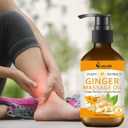 VedoAID (3pc) Ginger Massage Oil for Lymphatic Drainage, Sore Muscle Relief, and Massage Therapy, Ginger Oil