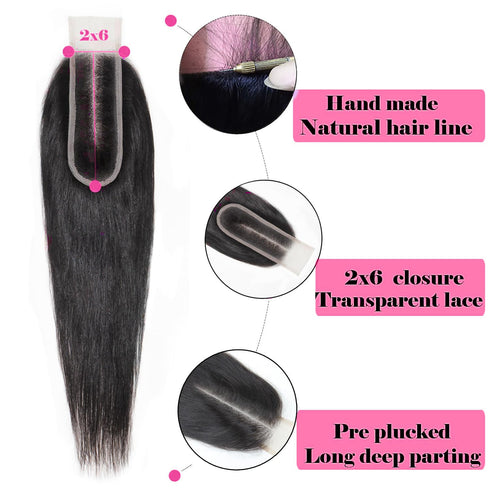 Straight HD Transparent Lace Closure 2x6 Human Hair Middle Part Closure 10inch Kim K