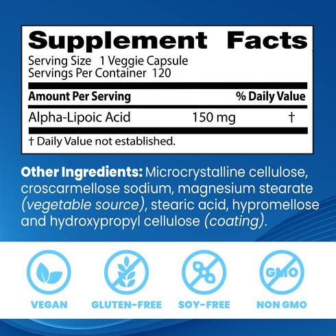 Doctor's Best Alpha-Lipoic Acid 150, Supports Glucose Metabolism, 120 Veggie Caps, Non-GMO, Vegan