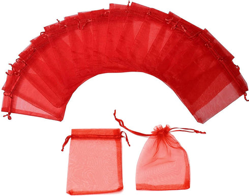 100Pcs Small Organza Bags 3x4 Inch - Red Drawstring Christmas Candy Gift Bags, Baby Shower Favors