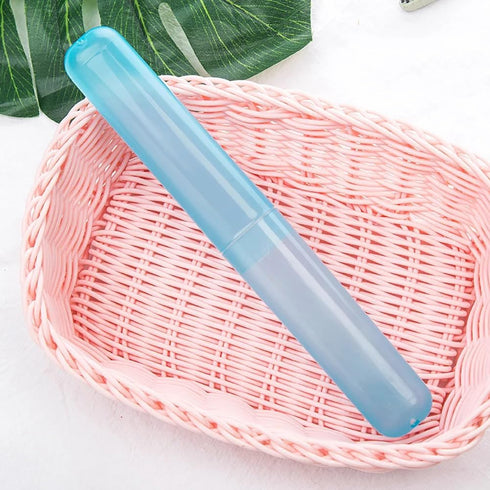 Blue Plastic Toothbrush Case, Portable Travel Storage Box with Dust-Proof Cover and Air Hole