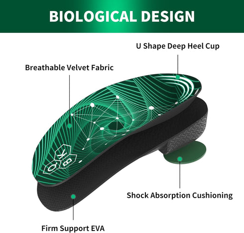 Plantar Fasciitis Orthotic Shoe Insoles, QBK High Arch Support Inserts for Heel Pressure Relief, M