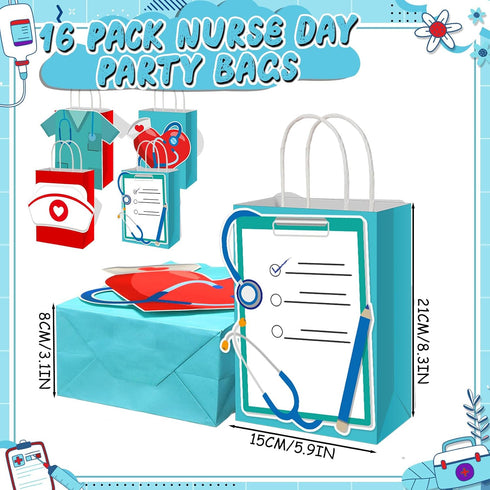 MotiMind 16 Pcs Nurse Gifts Bag Medical Assistant Gifts Thank You Paper Goodie Bags with Handles for Nurse Doctor
