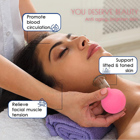 okmaba 4PCS Set, Glass Facial Cupping Anti Aging Face Cupping Cups for Face & Neck Lift, Glowing Skin - Rejuvenation
