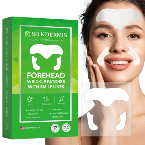 Forehead Wrinkle Patches 12Pcs with Smile Line Patches 24Pcs with Aloe, Collagen, and Vitamin E for Treatment