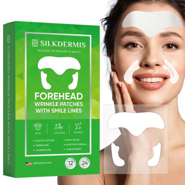Forehead Wrinkle Patches 12Pcs with Smile Line Patches 24Pcs with Aloe, Collagen, and Vitamin E for Treatment