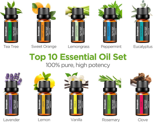 InnoGear Aromatherapy Diffuser & 10 Essential Oils Set, 400ml Ultrasonic Diffuser with 4 Timers, 7 Colors Light