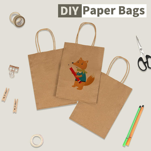 100 Pack Brown Kraft Paper Gift Bags 5.8x3.2x8.25 Inch with Handles for Party Favors and Retail Shopping