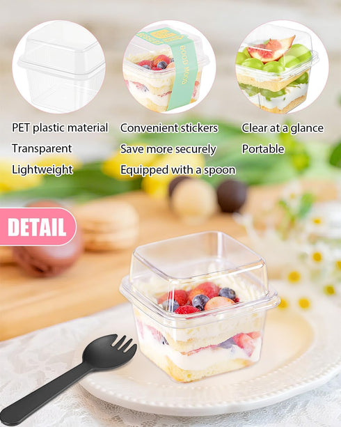 Wuqoioo 100 Pack Plastic Dessert Cups, Disposable Dessert Cups With Lids And Spoons Yogurt Parfait Containers, Tiramisu