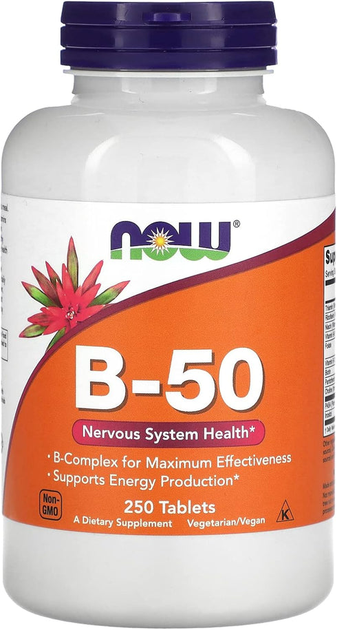NOW Supplements Vitamin B-50 mg | 250 Tablets for Energy Production & Nervous System Health