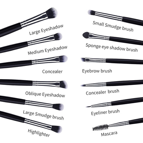 MSQ Eye Makeup Brushes 12pcs, Eyeshadow Makeup Brushes Set with Soft Synthetic Hairs & Real Longer Wood Handle for