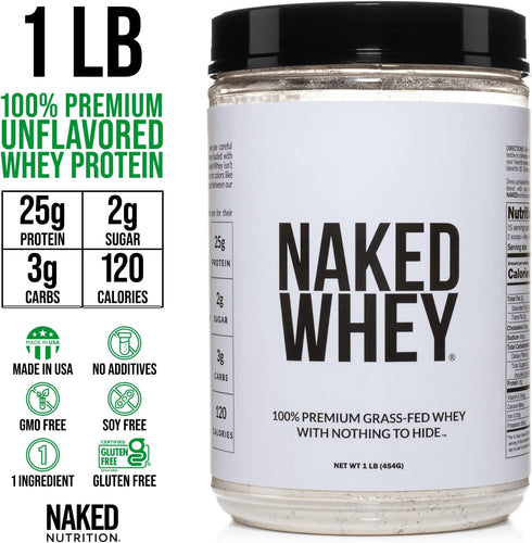 Naked Whey 1Lb - Grass Fed Whey Protein Powder, Undenatured, Gluten Free, 15 Servings
