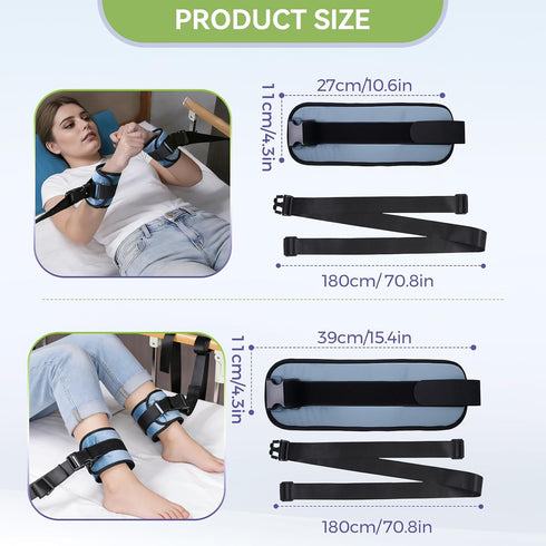 Medical Bed Restraints for Wrists & Ankles, Patient Restraint Band with Adjustable Buckle, Bed Limb Holders Hospital