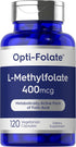Carlyle L Methylfolate 400mcg, 120 Capsules, Vegetarian, Non-GMO, Gluten Free, Optimized Methyl Folate