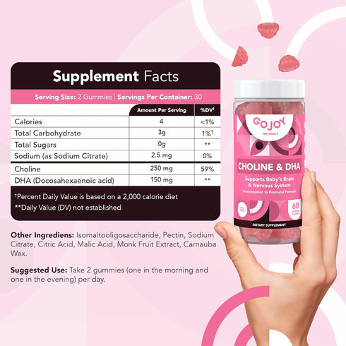 Prenatal Choline & DHA Gummies - Gummy Vitamin Supplement for Pregnant Women, Non-GMO, Gluten Free, Vegan