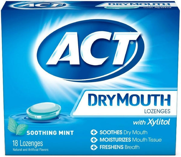 ACT Dry Mouth Soothing Mint Lozenges, 18 ea (Pack of 4)