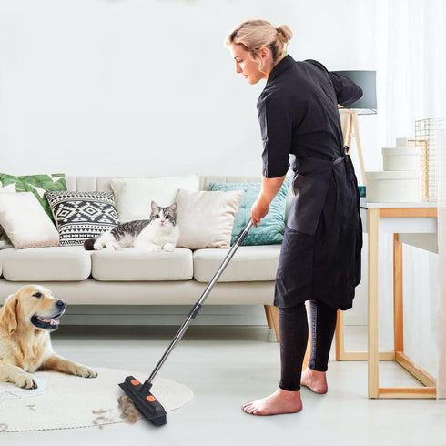 LandHope Carpet Rake for Pet Hair Remover, Long Handle Rubber Broom, Non-Scratch Bristles for Indoor Outdoor Cleaning