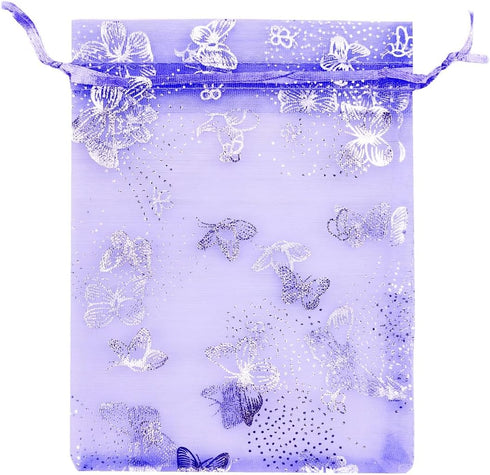 QIANHAILIZZ 5 x 7 Inch 100 Liac Butterfly Organza Jewelry Gift Pouch, Candy Pouch Drawstring Wedding Favor Bags