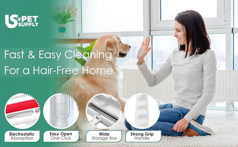 US PET SUPPLY Pet Hair Remover Roller -Reusable, Self Cleaning Lint Roller for Pet Hair Removal on Furniture, Carpets