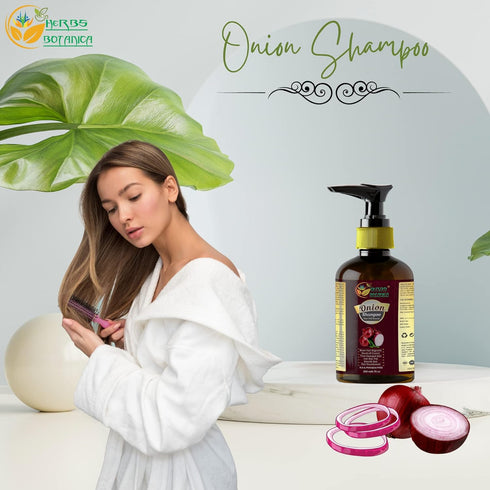 Onion Shampoo for Hair Growth by Herbs Botanica – 6.76 fl oz – Caffeine, Curry Leaf & Indian Alkanet Root – Controls