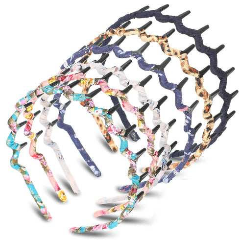 Syhood 6 Pieces Zigzag Headbands for Women, Wave Shape Plastic Hair Accessory, Shark Tooth Comb Hairbands (Chic Pattern)