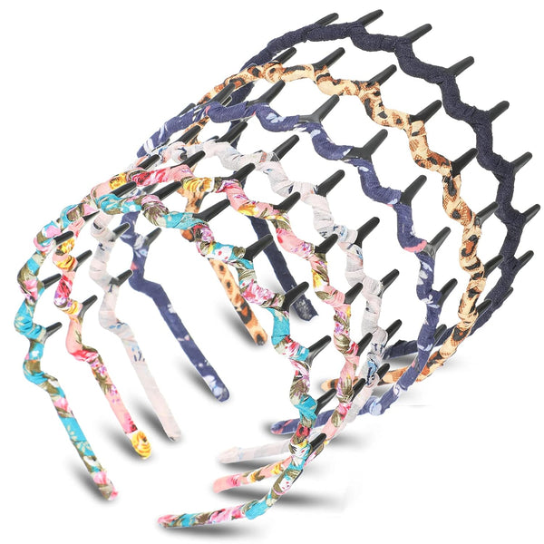 Syhood 6 Pieces Zigzag Headbands for Women, Wave Shape Plastic Hair Accessory, Shark Tooth Comb Hairbands (Chic Pattern)