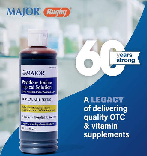 Major Povidone Iodine 10% Unflavored Solution, 8 Fl Oz