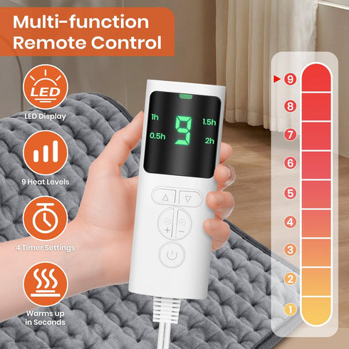 Heating Pad for Back Pain Relief, 9 Heat Settings & 4 Timers, Machine Washable, Soft Electric Heating Pad, 12''×24''