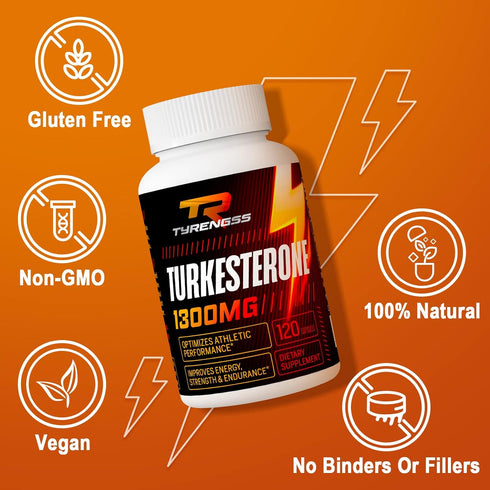 Testosterone Booster, Turkesterone Supplement 1300mg for Athletic Performance & Muscle Mass, 120 Capsules