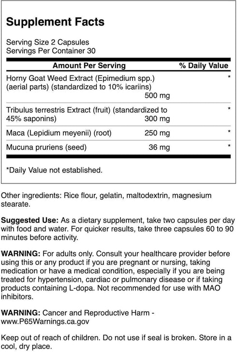 Swanson Premium Brand 60 (1 Pack) Swanson Horny Goat Weed Complex - with Tribulus and Maca - Capsules