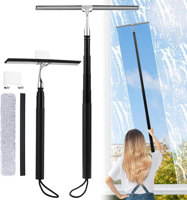 Toncoke 2 in 1 Window Squeegee, Shower Squeegee Window Cleaning Kit with Extension