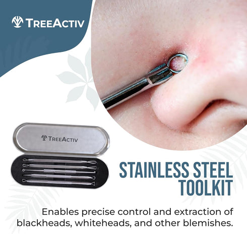 TreeActiv Professional Blackhead Remover Tool Kit with Face Wash, Acne Patches, Stainless Steel Extractor Tools for