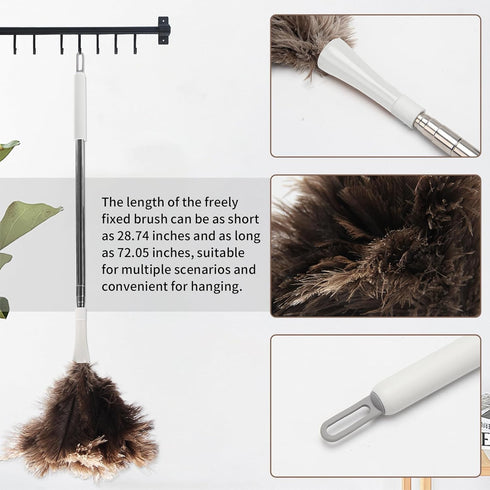 Ostrich Feather Duster Pole up to 72 Inch, Extendable Feather Duster for Home Cleaning Ceilings, Furniture, and Fans
