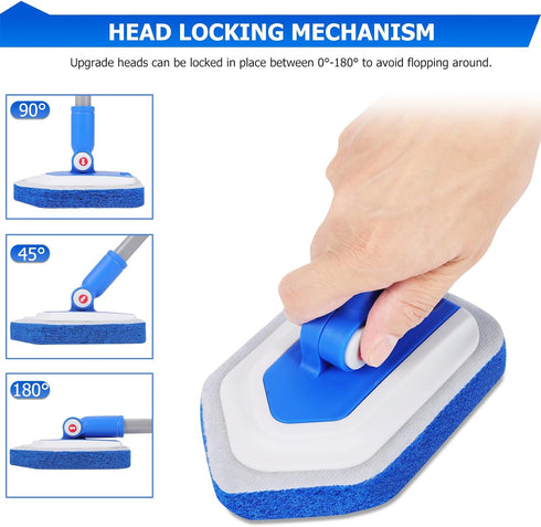 Lalafancy 3 in 1 Shower Cleaning Brush with Locking Head, 50'' Extendable Long Handle, Stiff Bristles & Microfiber Pads