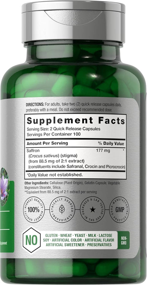 Horbaeach Saffron Extract Capsules 177 mg 200 Count | Non-GMO, Gluten Free Supplement