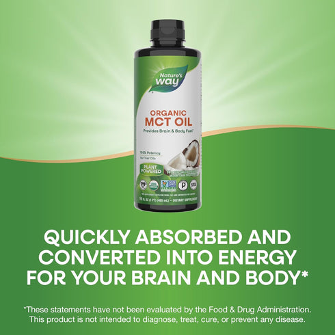 Nature's Way Organic MCT Oil, 16 Fl Oz, Brain and Body Fuel from Coconuts