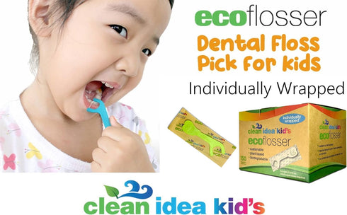 Kids Ecofloss - 150 Individually Wrapped Floss Picks - Flosser for Kids - Packaged Floss Picks