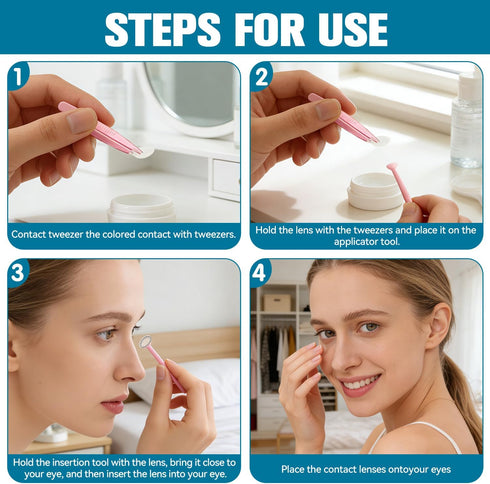 IOGOG 3Pcs Set soft Contact Lens Remover Tool Silicone Suction Stick, Soft-Tip Contact Tweezers & box, contact remover