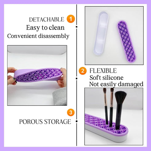 TANG SONG 2 PCS Silicone Makeup Brush Holder, Cosmetic Storage Box Desktop Organizers (Light Purple)