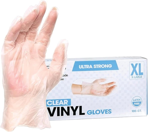 ForPro Disposable Vinyl Gloves, Clear, Industrial Grade, Powder-Free, Latex-Free, Non-Sterile, Food Safe, 2.75 Mil. Palm, 3.9 Mil. Fingers, X-Large, 100-Count