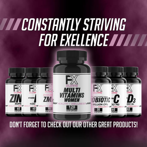 FXSUPPS Multivitamin for Women - Vegan with Vitamin C, D, E, Zinc for Immune Support, Biotin, Iron, Antioxidants (120